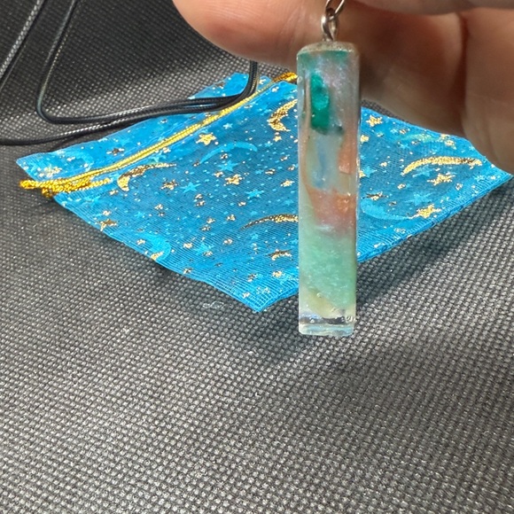 Blue and Green Resin Pendant Necklace - Picture 6 of 7